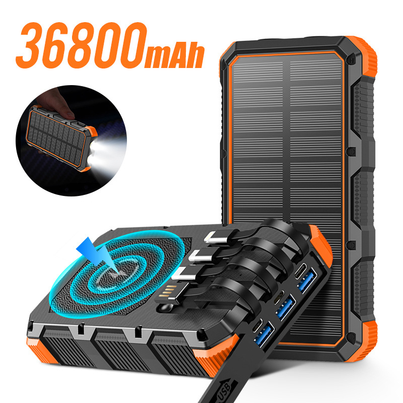 태양 보조베터리 36800mAh 케이블 Qi 무선 충전 - Usb Charger Dynamo 리뷰 및 가격