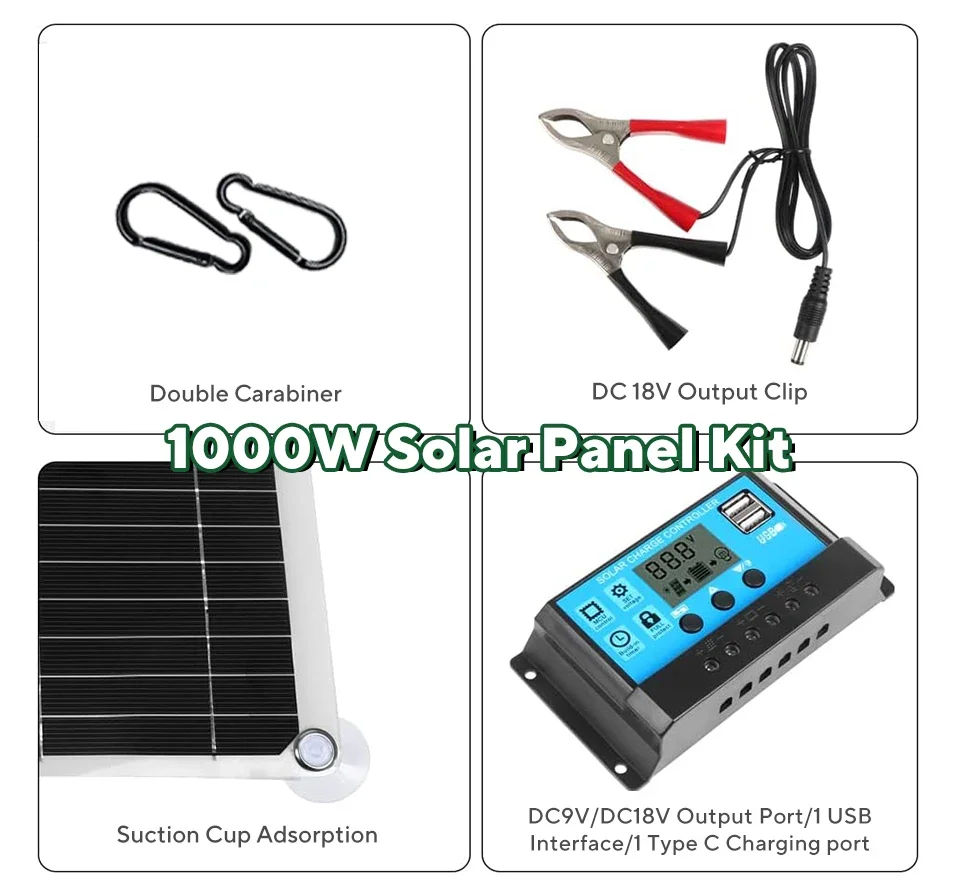 1000W 태양광 패널 키트, 12V 태양광 셀 10A - Usb Charger Dynamo 리뷰 및 가격